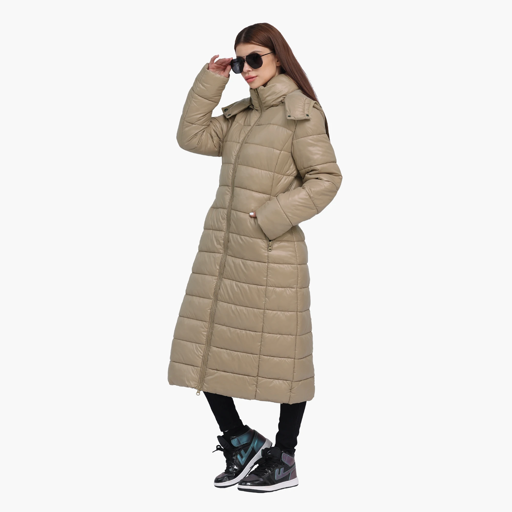 SANTELON Women Fashion Winter Thick Warm Over Knee Parka Female Extra Long Puffer Jacket Coat With Detachable Windproof Hood