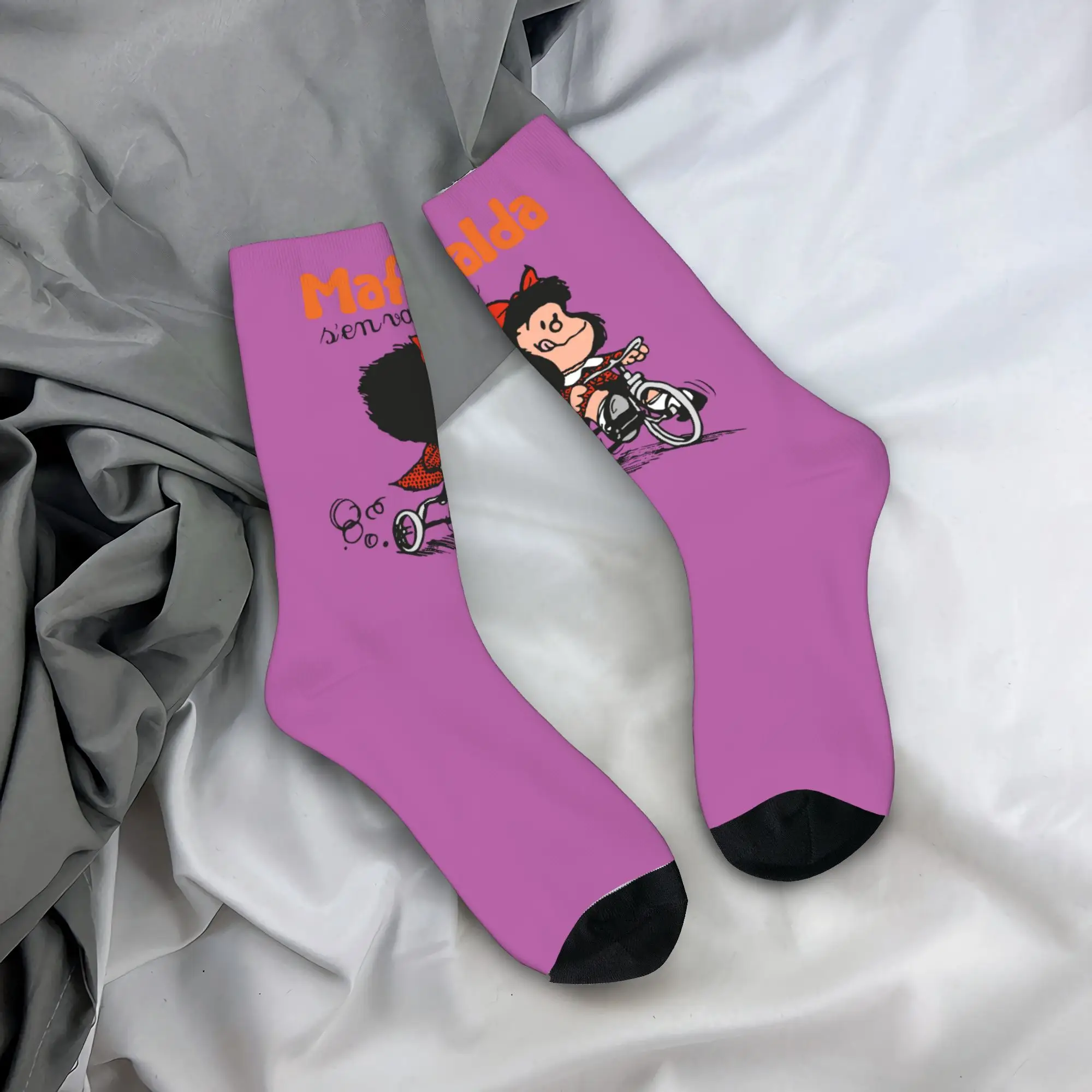 

Мужские милые носки с 3D-принтом «Мафальда на велосипеде» в стиле кавай, унисекс, удобные, теплые, с 3D-принтом, по мотивам комиксов Кино, мультяшные, укороченные