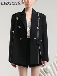 Giacca Blazer da abito con Bouquet di cristallo cinese di alta qualità 2024 primavera nuova farfalla tridimensionale cappotto allentato nero da donna