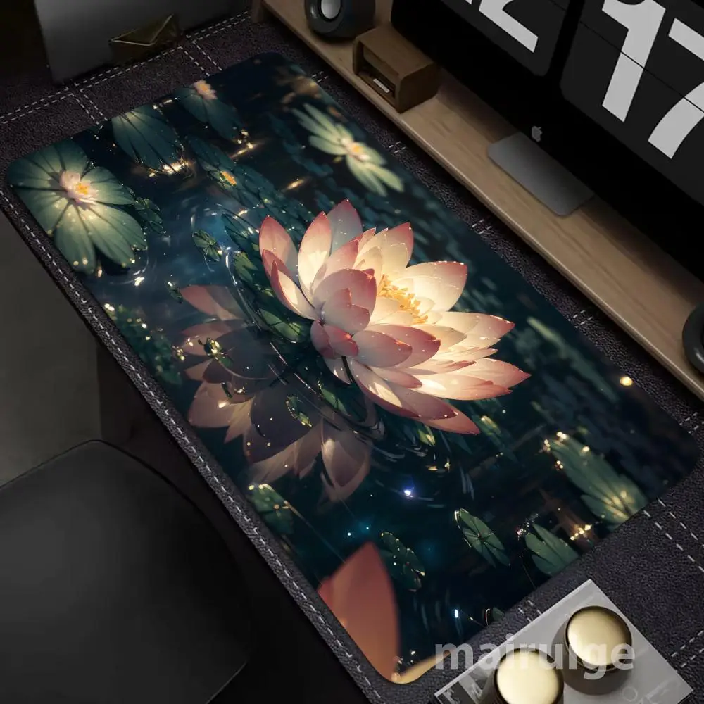 

1 pc Glowing Lotus Mouse Pad Large Computer Office Game Table Mat XXL Rubber Non-slip Stitched Edge Keyboard Mats Long Desk Pads