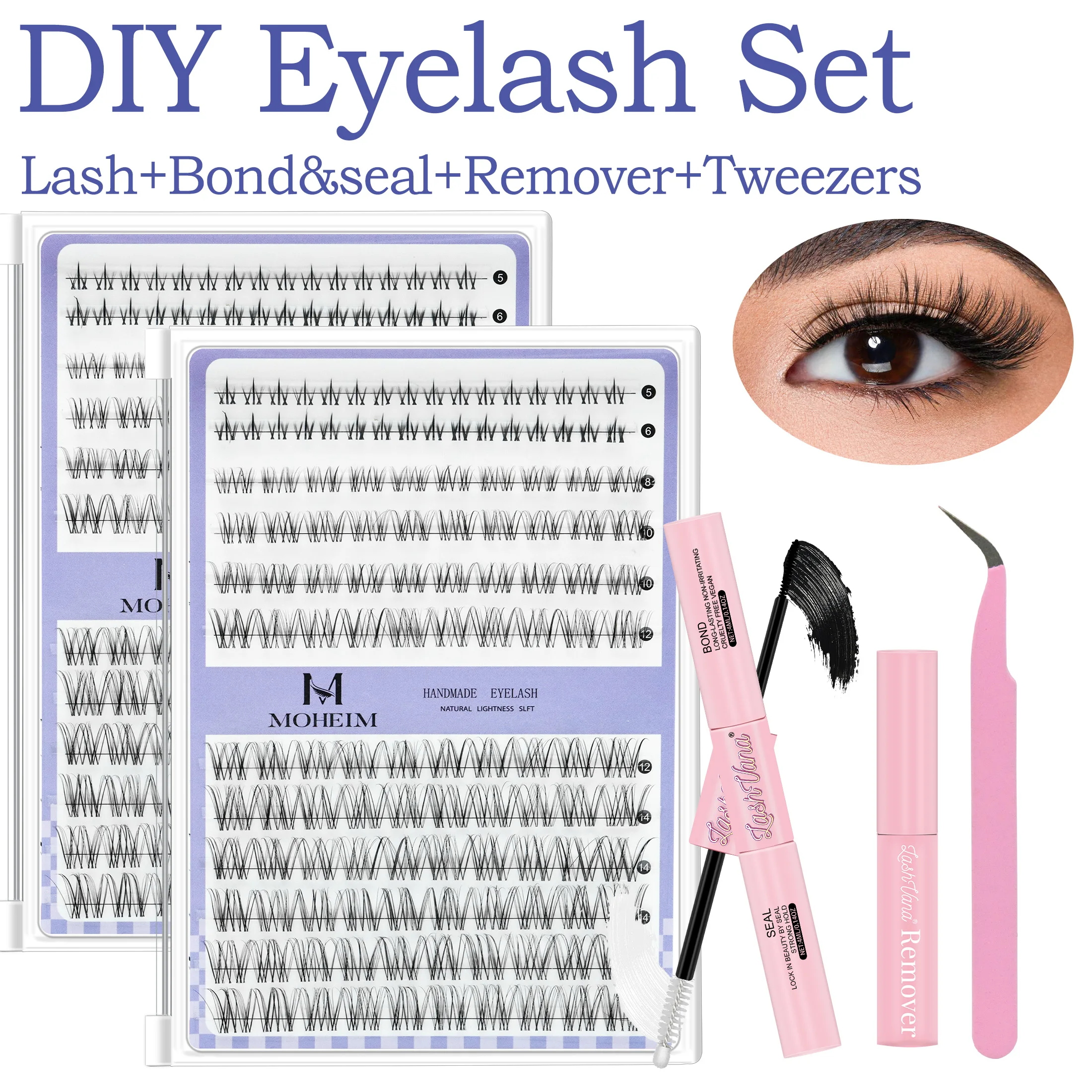 Zestaw do samodzielnego wykonania sztucznych rzęs Cosplay D18, delikatne i gęste sztuczne rzęsy z klejem i pęsetą, zestaw narzędzi do przedłużania rzęs, akcesoria do makijażu.