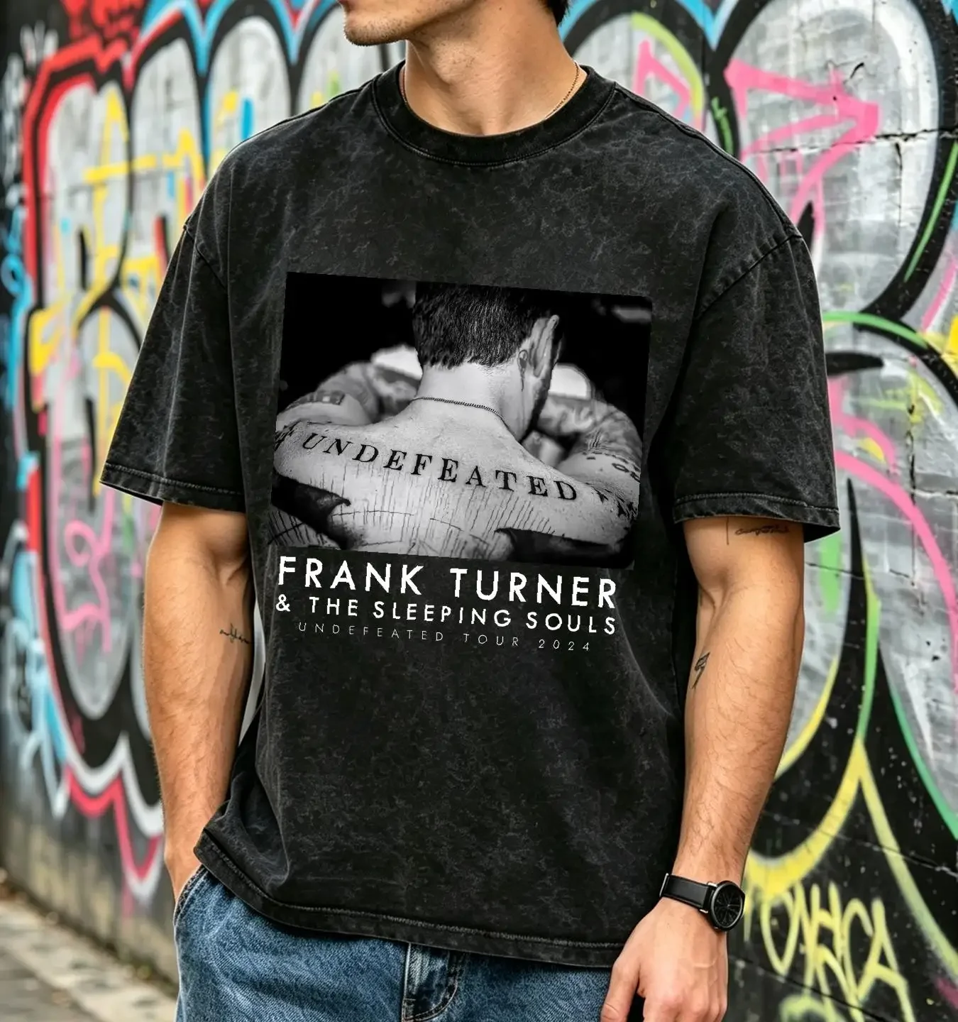 washed T Shirt Frank Turner Album Undefeated Tour 2024 Cotton Full Size CS385 long or short sleeves vintage Washed Unisex homme