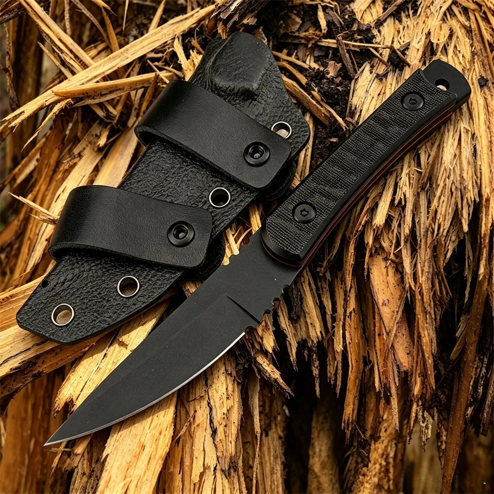 Full Tang EDC Straight Knife, 8Cr13Mov Steel Blade G10 Handle Outdoor Camping Utility Knife with Protective Sheath