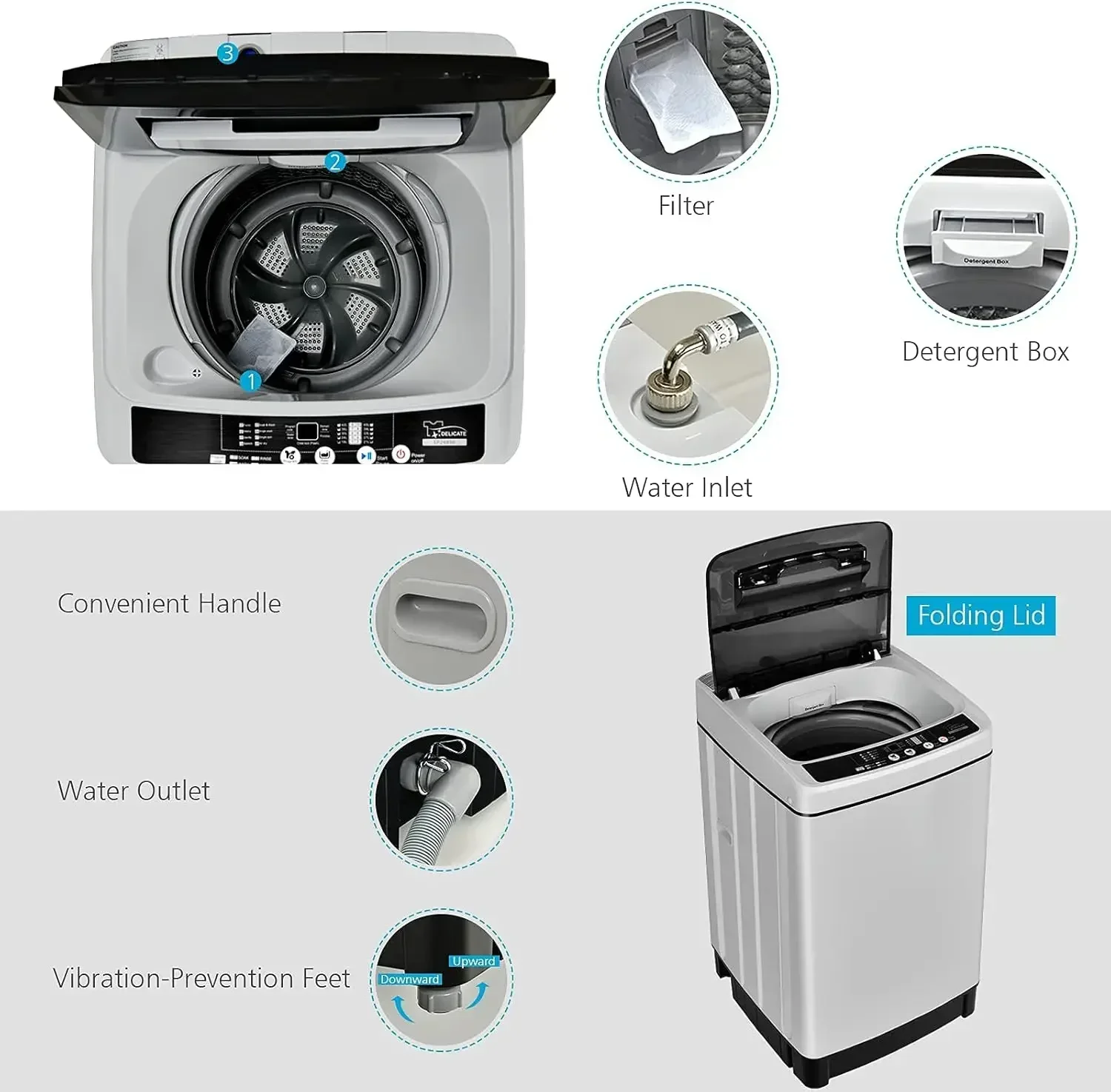 Giantex Full Automatic Washing Machine, 2 in 1 Portable Laundry Washer 1.5Cu.Ft 11lbs Capacity Washer and Spinner Combo