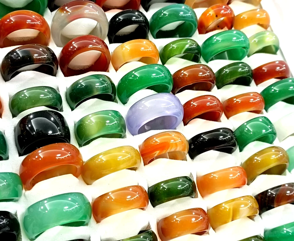 Großhandel 20 Stück verschiedene breite Achatstein bunte Ringe Mann Frauen Schmuck – Detail 5