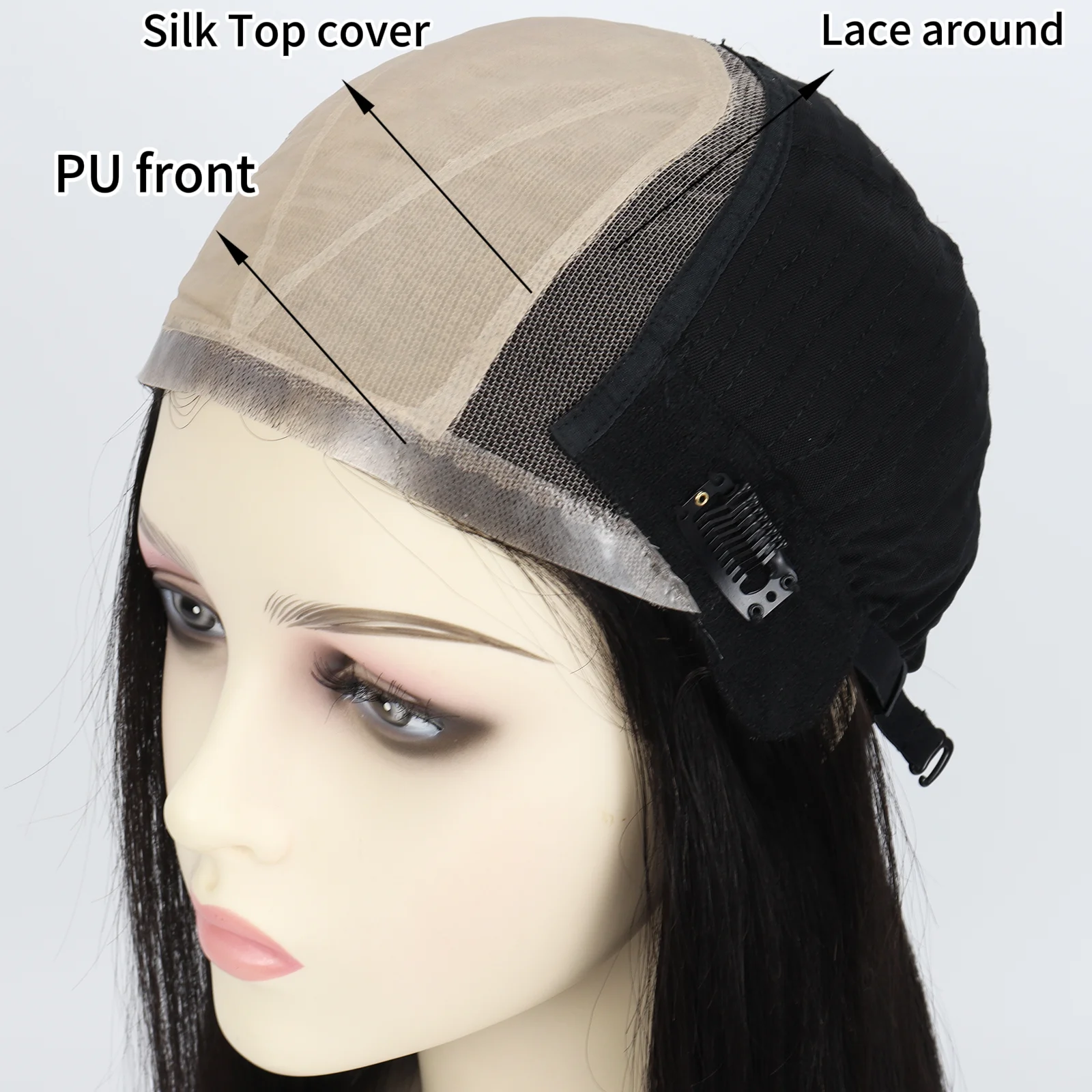 

IVGTOP 24-дюймовый парик с шелковым верхом и полиуретановой кружевной окантовкой по периметру, из натуральных прямых волос Реми, с эластичной сетчатой основой для женщин