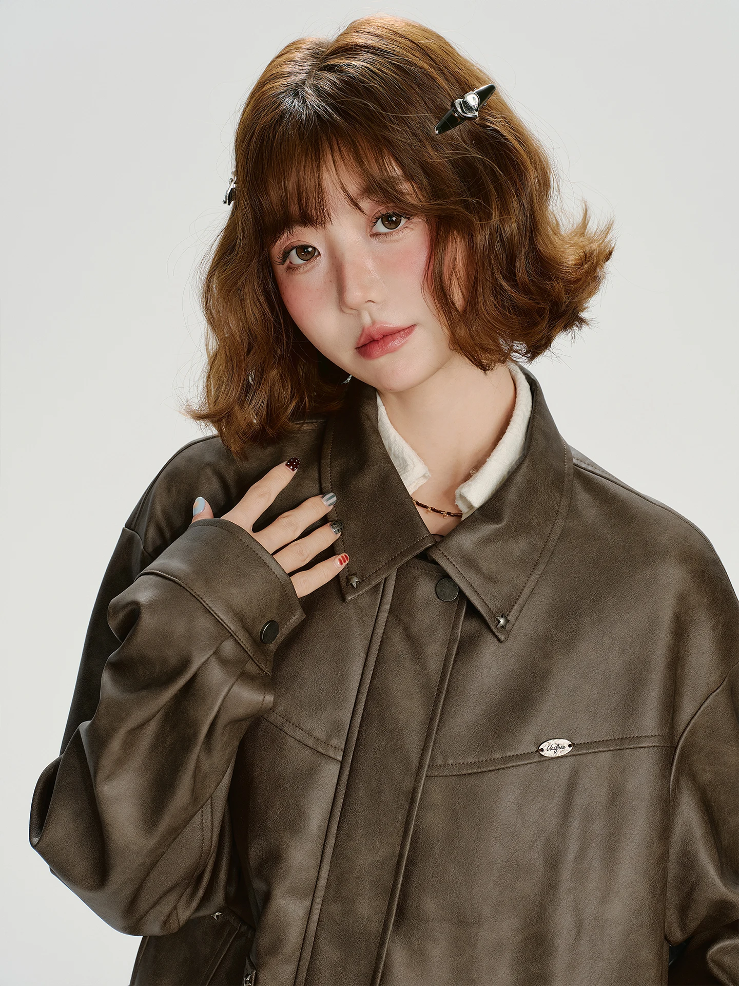 Manteau long en cuir pour femme, style rétro américain, décontracté, fermeture éclair, printemps automne