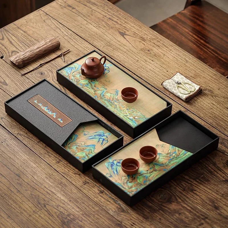 

Древний китайский поднос для чая, пластиковый многоуровневый персонализированный поднос для чая, прямоугольный поднос для чайной церемонии, мебель для дома