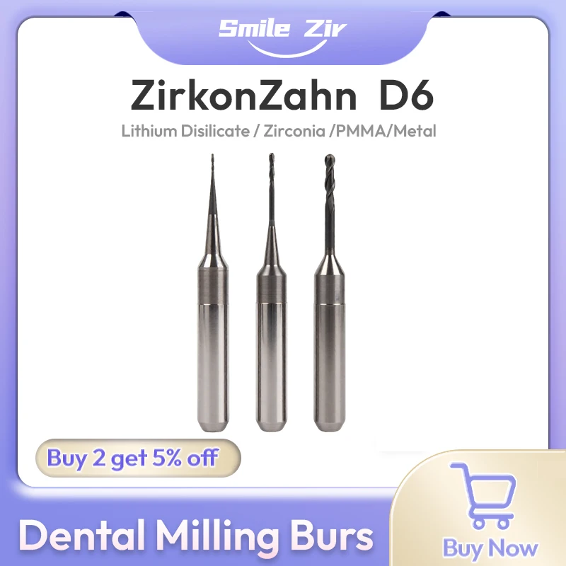 

Zirkonzahn Dental Milling Burs D6 Diamond Coating Milling Cutter For Zirconia Lithium Disilicate PMMA Metal 2.0/1.0/0.6 Material