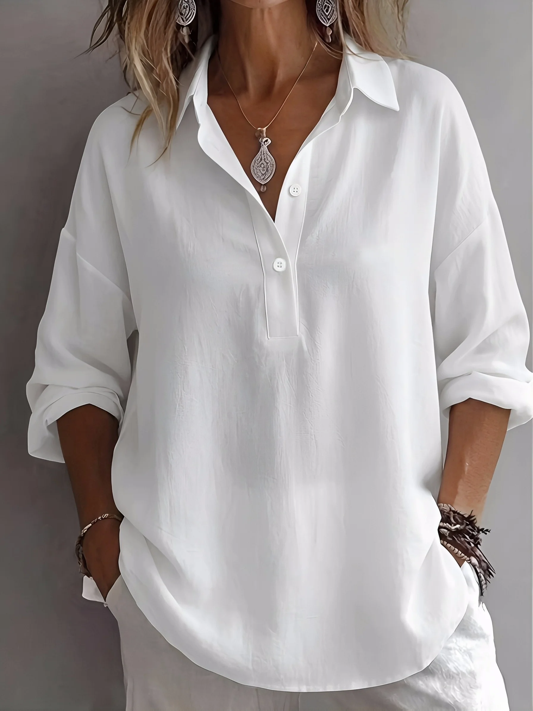 

Women's Fashion Stand Collar Breathable Casual Commute Wearable Simple Shirt Comfortable Office Professional Style