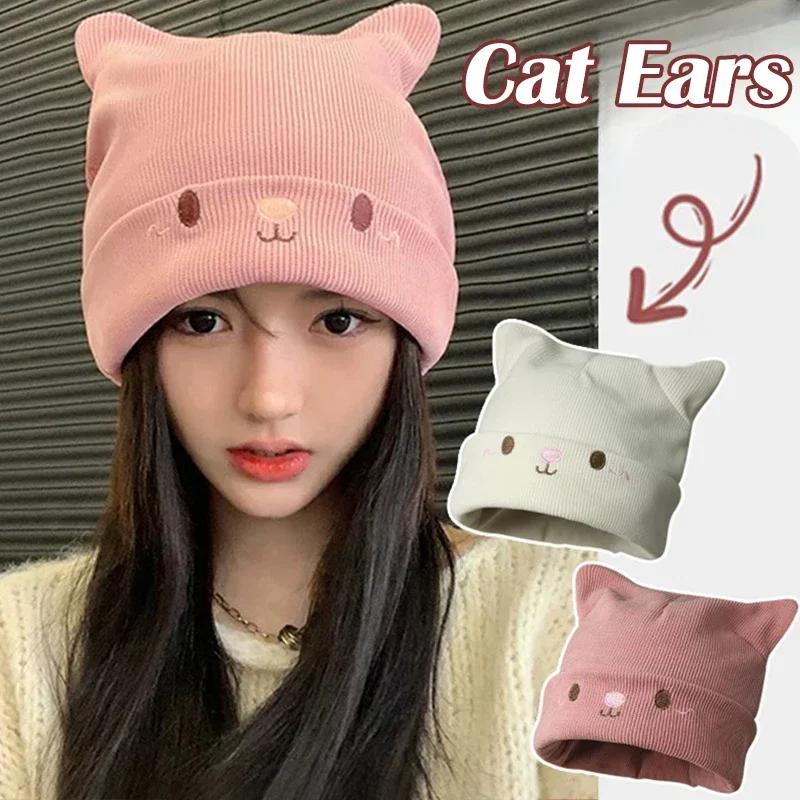 Winter Hats for Women Girls Cute Cartoon Cat Ear Knitted Keep Warm Hat Soft Outdoor Windproof Ear Protection Caps Female Hats