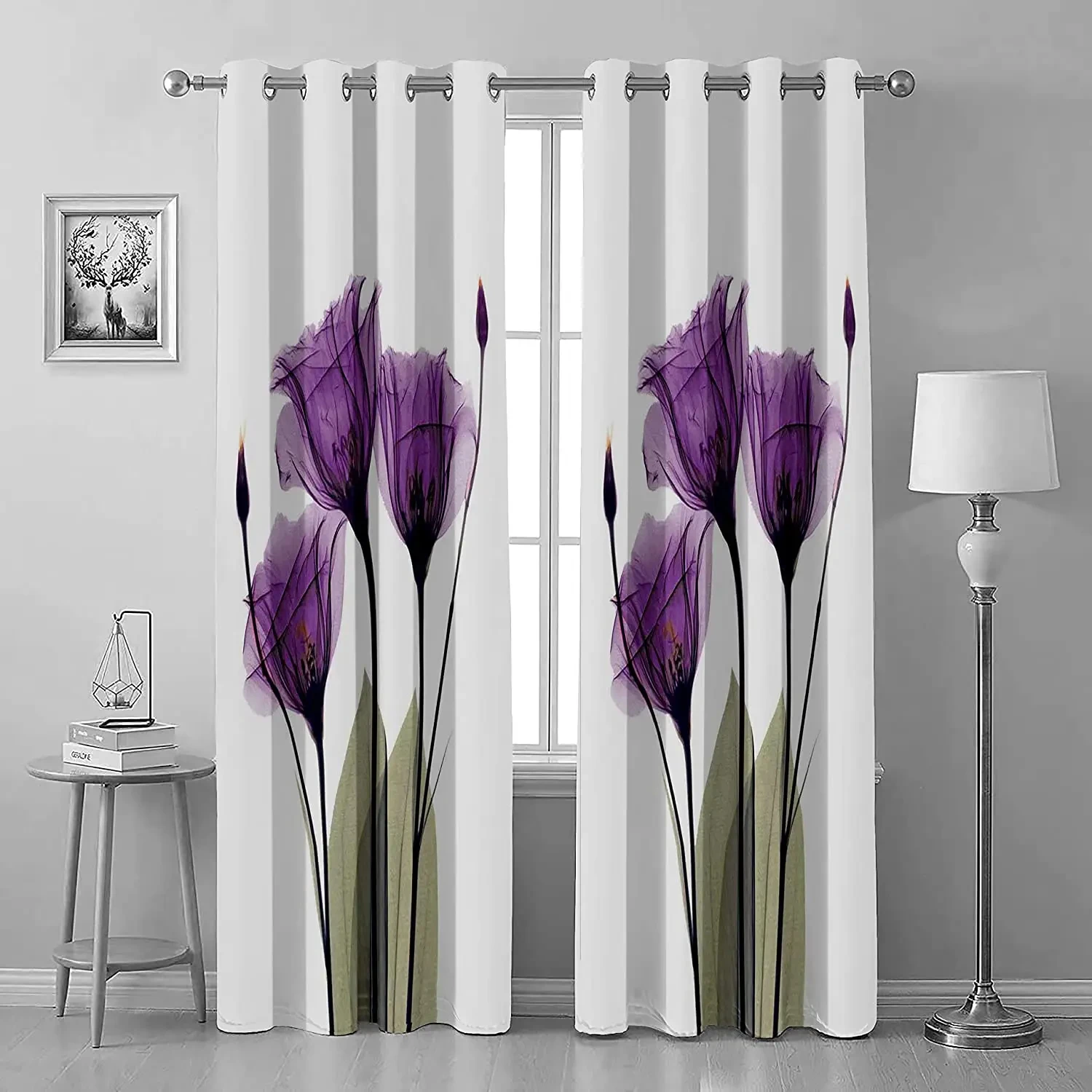 

Pretty Purple Lily Print Room Curtains Thin Window Curtain Kitchen Bedroom Living Room Outdoor Fabric Decor Kids Curtain 2Panels