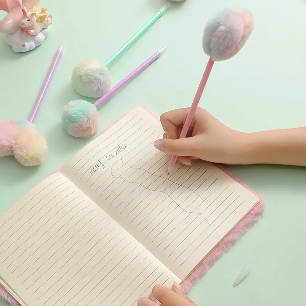 

5Pcs Heart Pom Pom Ballpoint Pen Stylish Decorative Pen for Women Students Creative Writing Journaling Scrapbooking