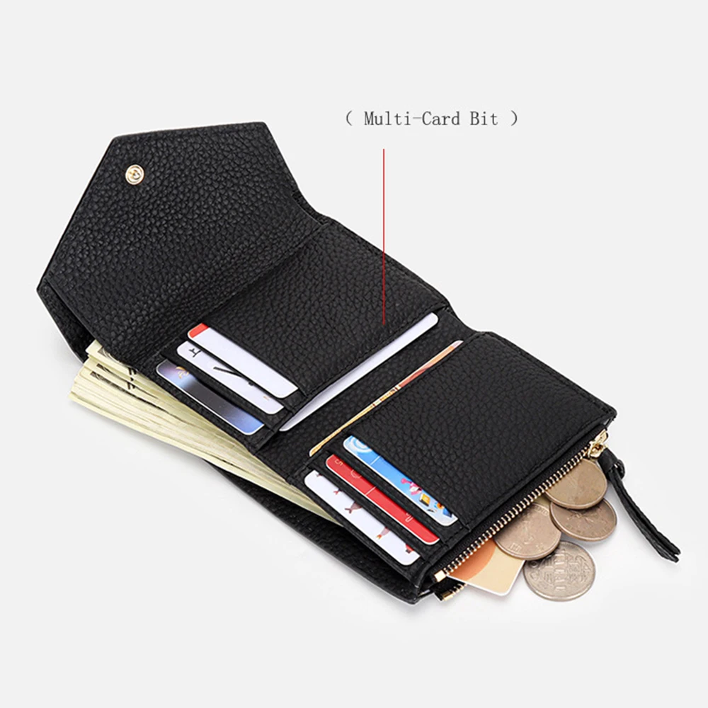 100% Genuine Leather Small Women Wallet Tifold Luxury Envelope Card Holder Purse Multipurpose Zip Coin Cowhide Short Lady Wallet