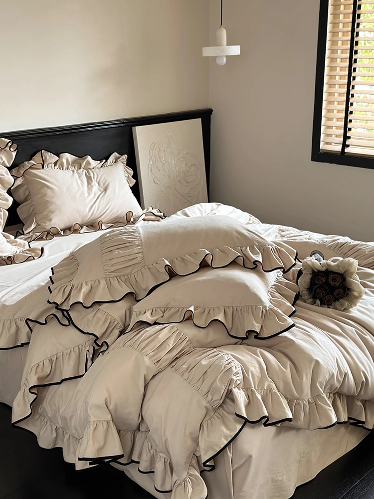 Princ Sle Pure Cotton Bedding Set Milk Tea Color Floing d Quilt Coverlet Duvet Cover Stand Size Bed eets