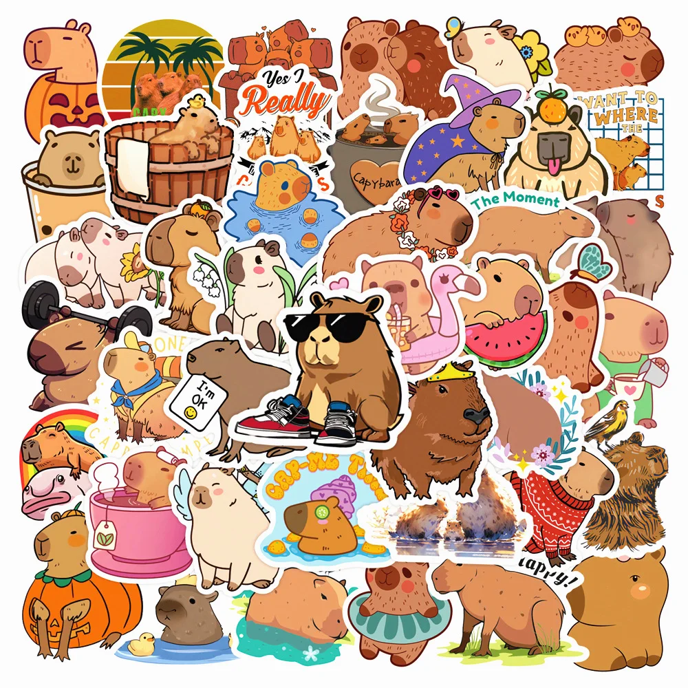 10/30/50PCS Cartoon Cute Capybara Stickers Funny Wall Decals Decoration Toy Gift DIY Suitcase Laptop Phone Car Animals Sticker