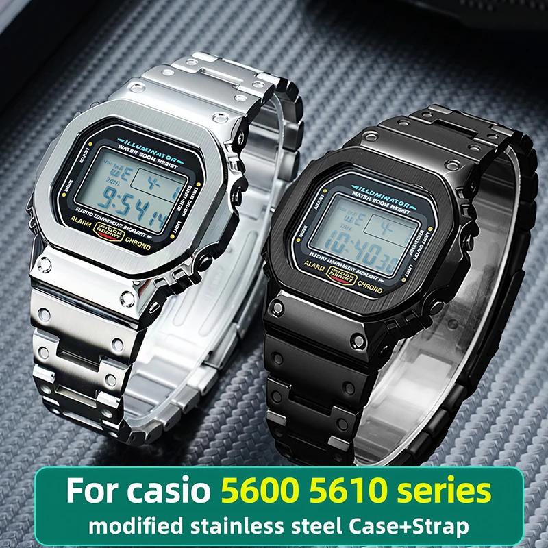 Edelstahlgehäuse und Armband-Mod-Kit für G-Shock Casio DW-5600 DW5600 GW-M5610 GW-B5600 GM5600 Uhrenarmband, Gehäuse, Stahllünette, Werkzeuge