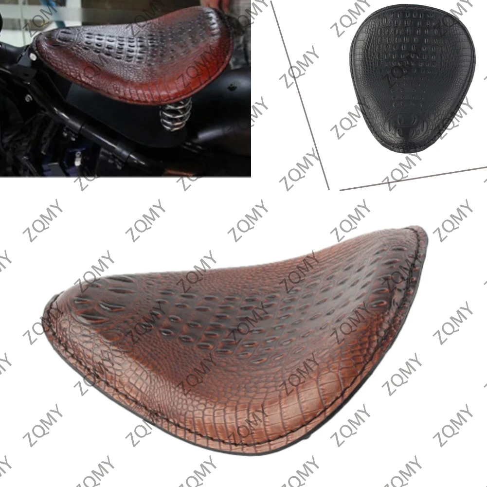 Black Alligator Motorbike Leather Solo Driver Seat For Harley Honda Yamaha Kawasaki Suzuki Sportster Bobber Chopper