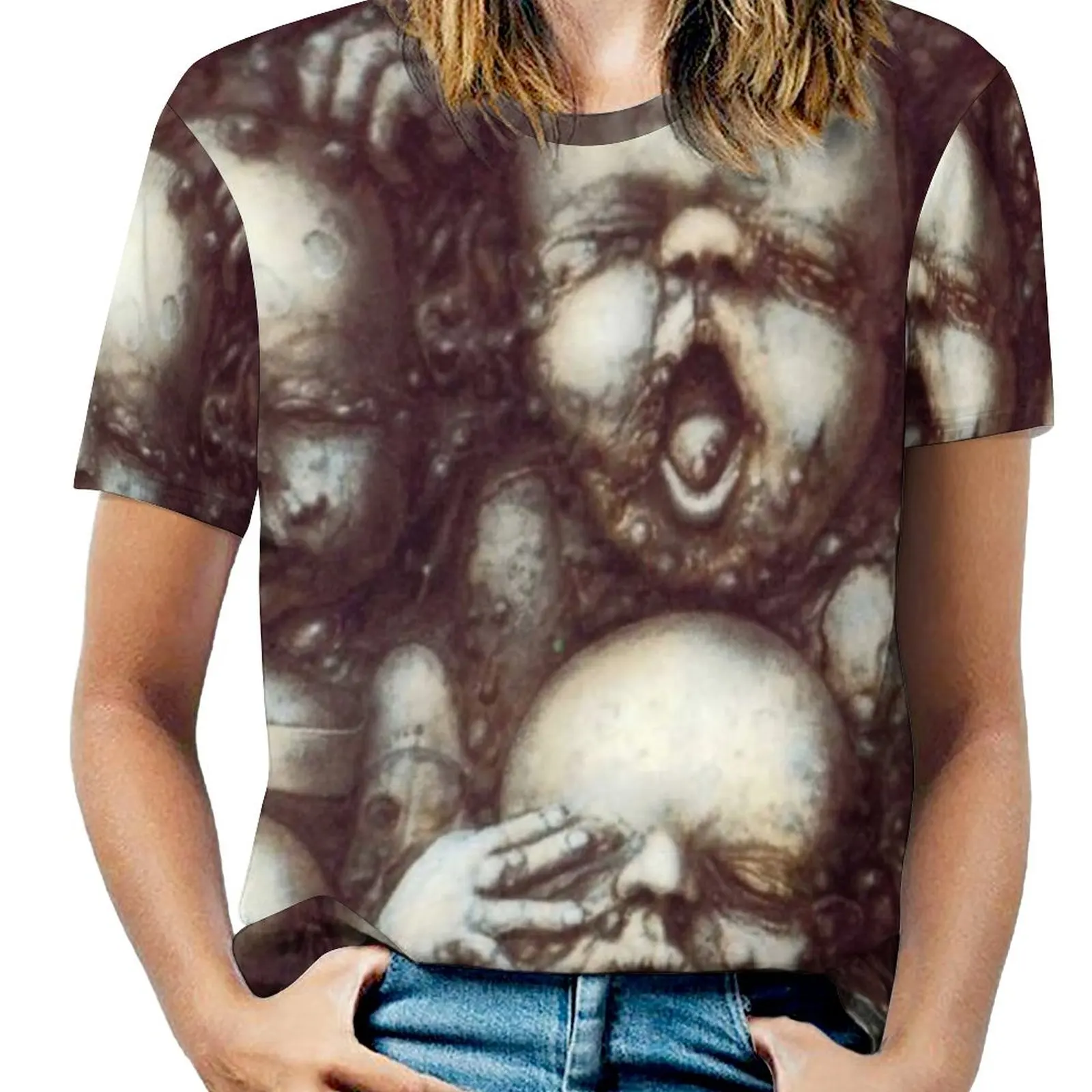 

Hr Giger Steampunk Babies Women T-Shirt Crewneck Casual Short Sleeve Tops Summer Tees Metal Steampunk Giger Vintage Retro Sci