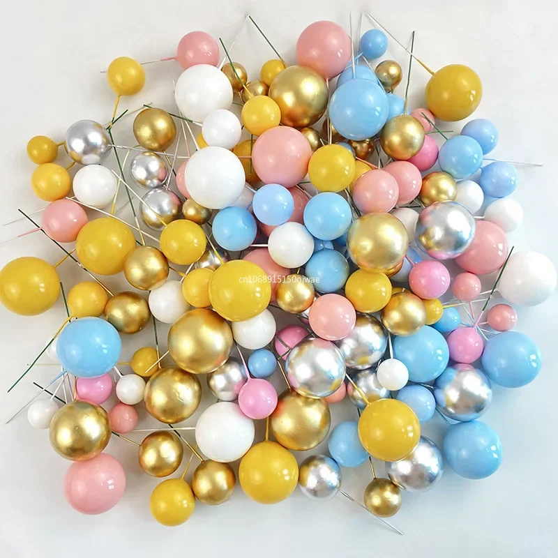 10Pcs Balls Cake Toppers 2-4cm Gold Silver Skin Brown Boho Balls Cake Topper for Birthday Wedding Cake Decorating Accessories