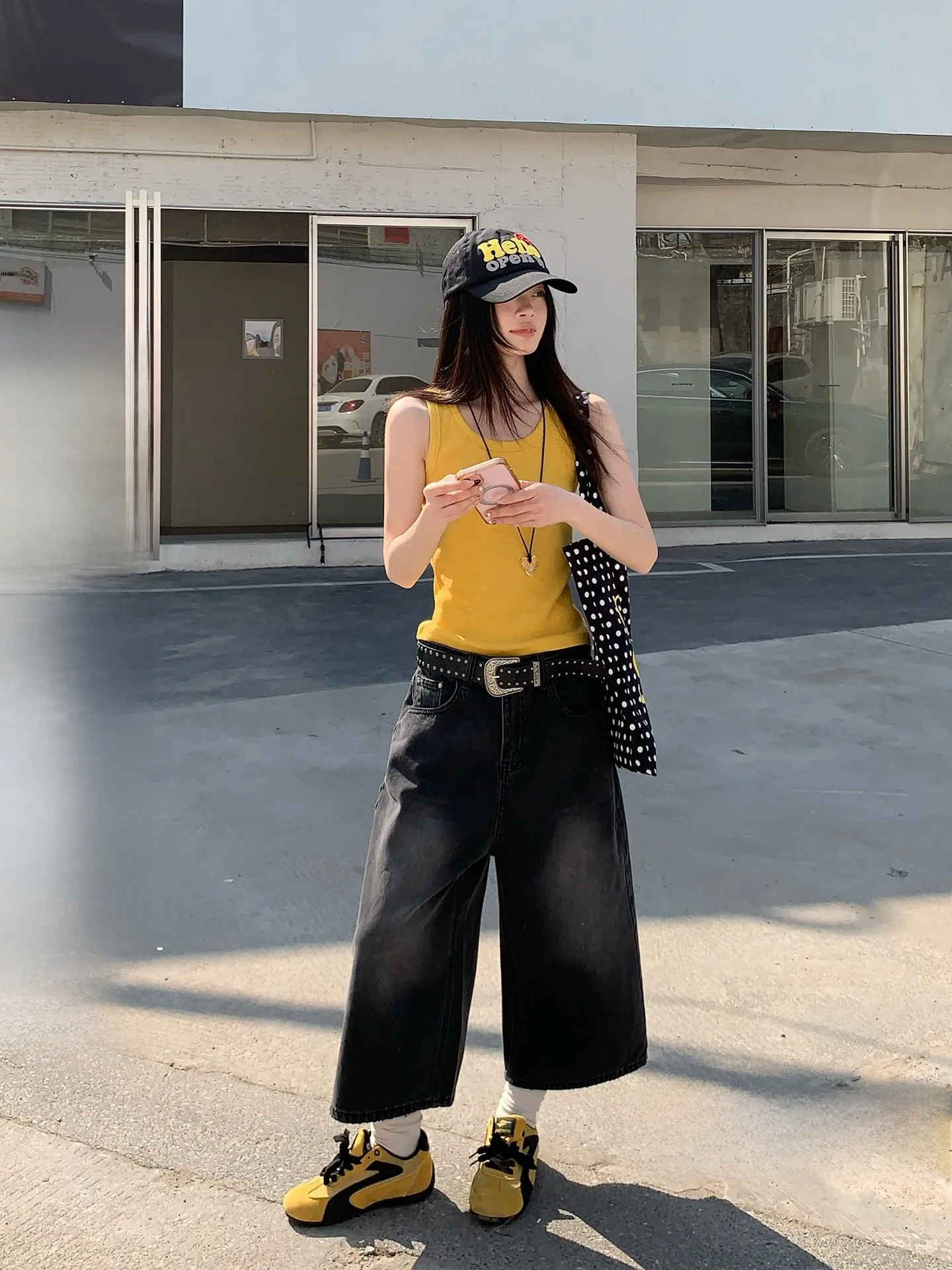

Spring New Style Women's High Waist Loose Casual Wide Leg Jeans Black Grey Washed Seven-Foot Pants Straight Cut Denim