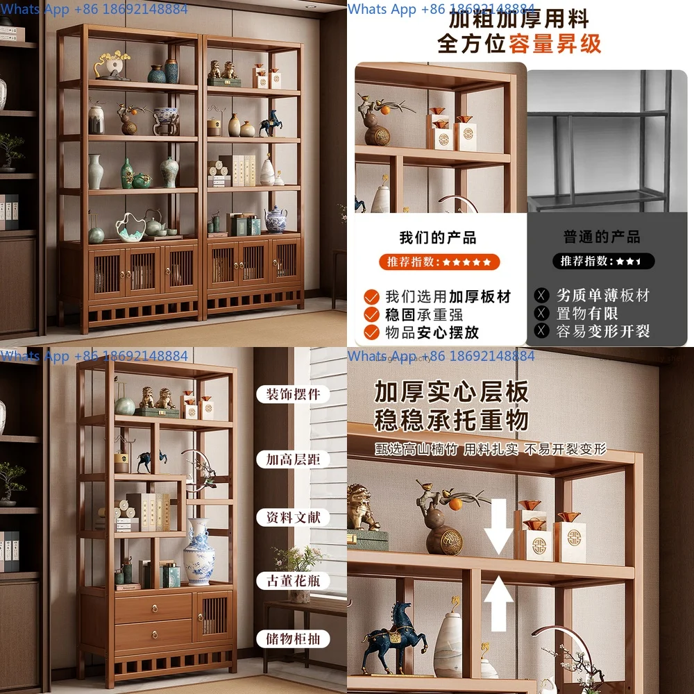 

Retro Style Tea Cabinet for Home Living Room Storage Shelf Decorative Display Rack for Tea Sets and Accessories