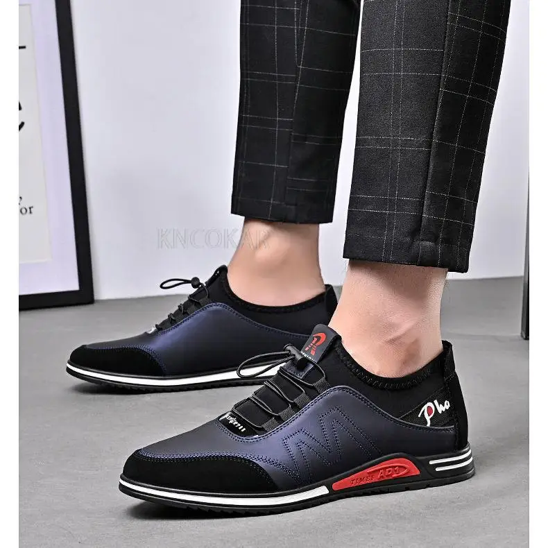 Men Leather Comfy Slip Increased Heel 6CM Footwear Mens Casual Shoes Male Office Business Dress Outdoor Sport Sneakers