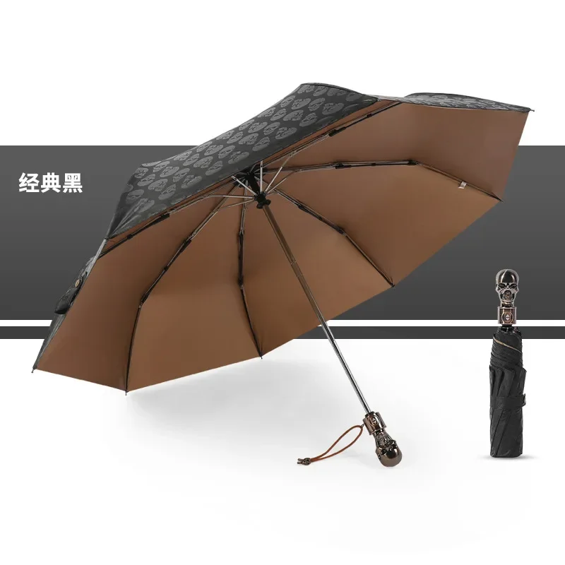 Wind Resistant Skull Handle Folding Automatic Umbrella Rain Women Auto Luxury Big Windproof Umbrellas Rain