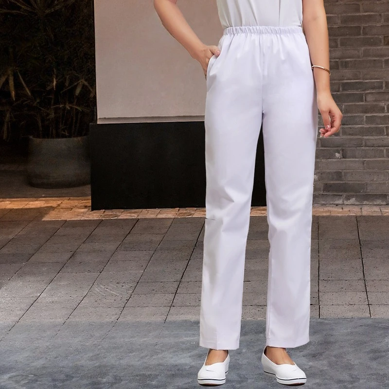 กางเกงสครับผู้หญิงเอวยางยืด - กางเกงพยาบาลแบบมีกระเป๋า ไซส์ใหญ่ กางเกงทำงานสำหรับแพทย์