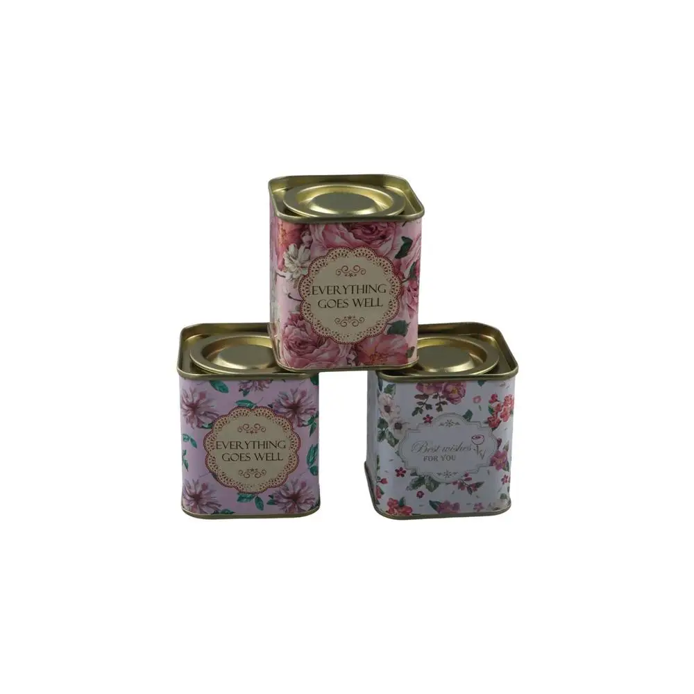 

Decorative Tinplate Tea Tin Box Small Square Metal Tea Can Sealed Portable Wedding Candy