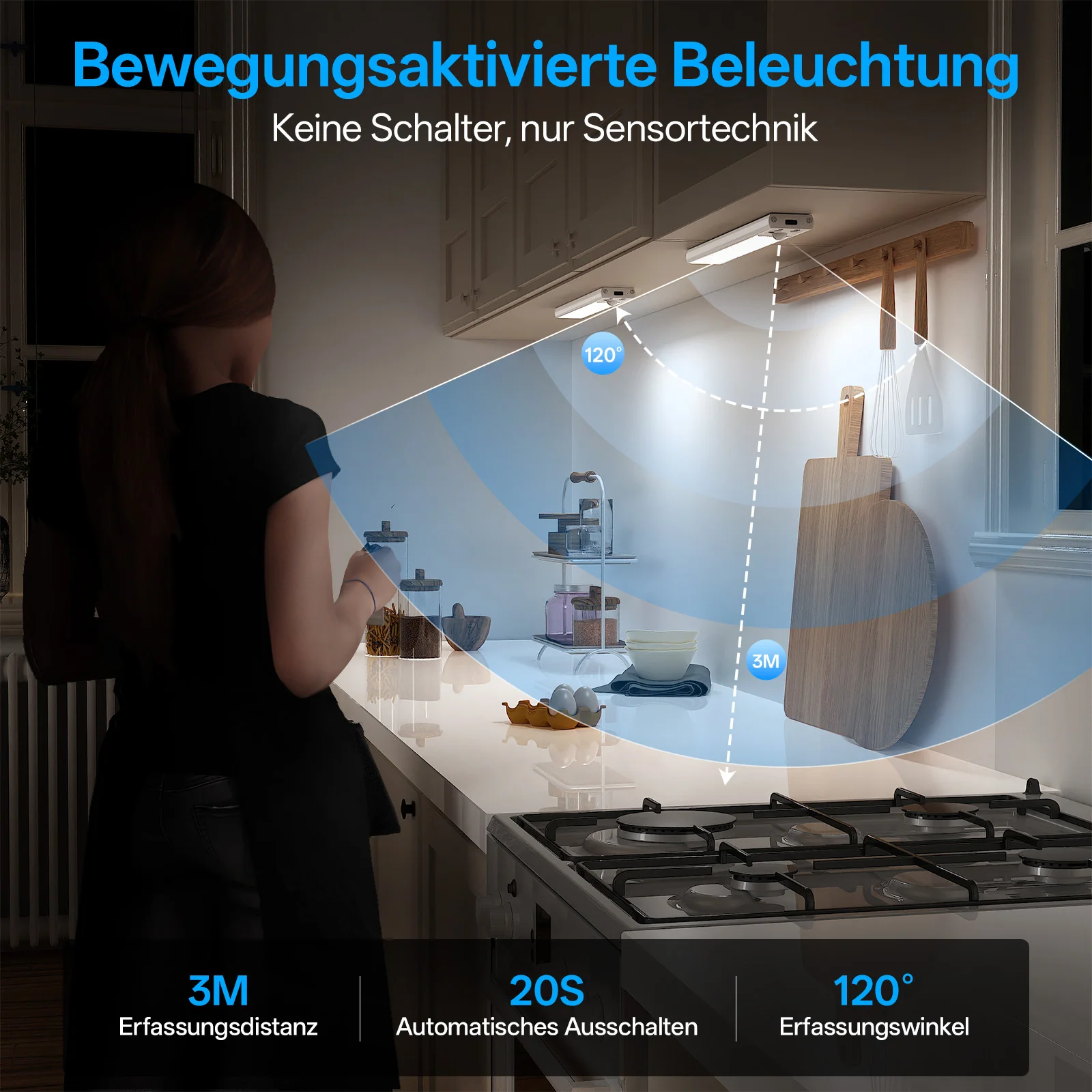 Bild 7: PZSUNLY Kabellose LED-Unterschrankleuchte, wiederaufladbare Typ-C-Bewegungssensor-Nachtlampe mit dimmbarer Funktion für Küche, Kleiderschrank, Nachttisch, Treppenhaus, Innenbeleuchtung, Geschenk
