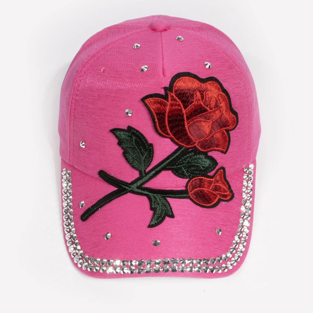Damen Vintage Baseballkappe mit Großer Rosen-Dekoration Strass-Verzierung Modische Mütze Elegante Rosenblüten-Krone Kopfbedeckung Caps – Detail 5