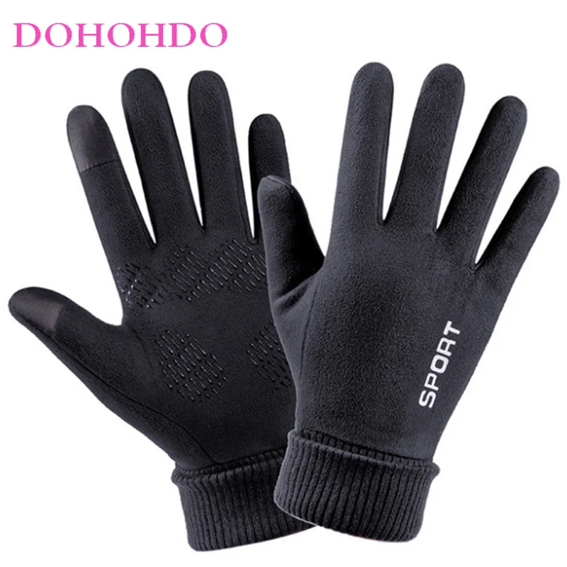 

Gloves Black Men Thick Velvet Warm Windproof Touch Screen Autumn Winter Driving Riding Fishing Motorcycle Gloves Guantes Moto
