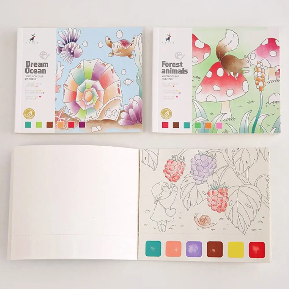 

Supplies Kindergarten Artist Tool Set Coloring Books With Paint and Brush Blank Doodle Book Set Watercolor Paper Drawing Book