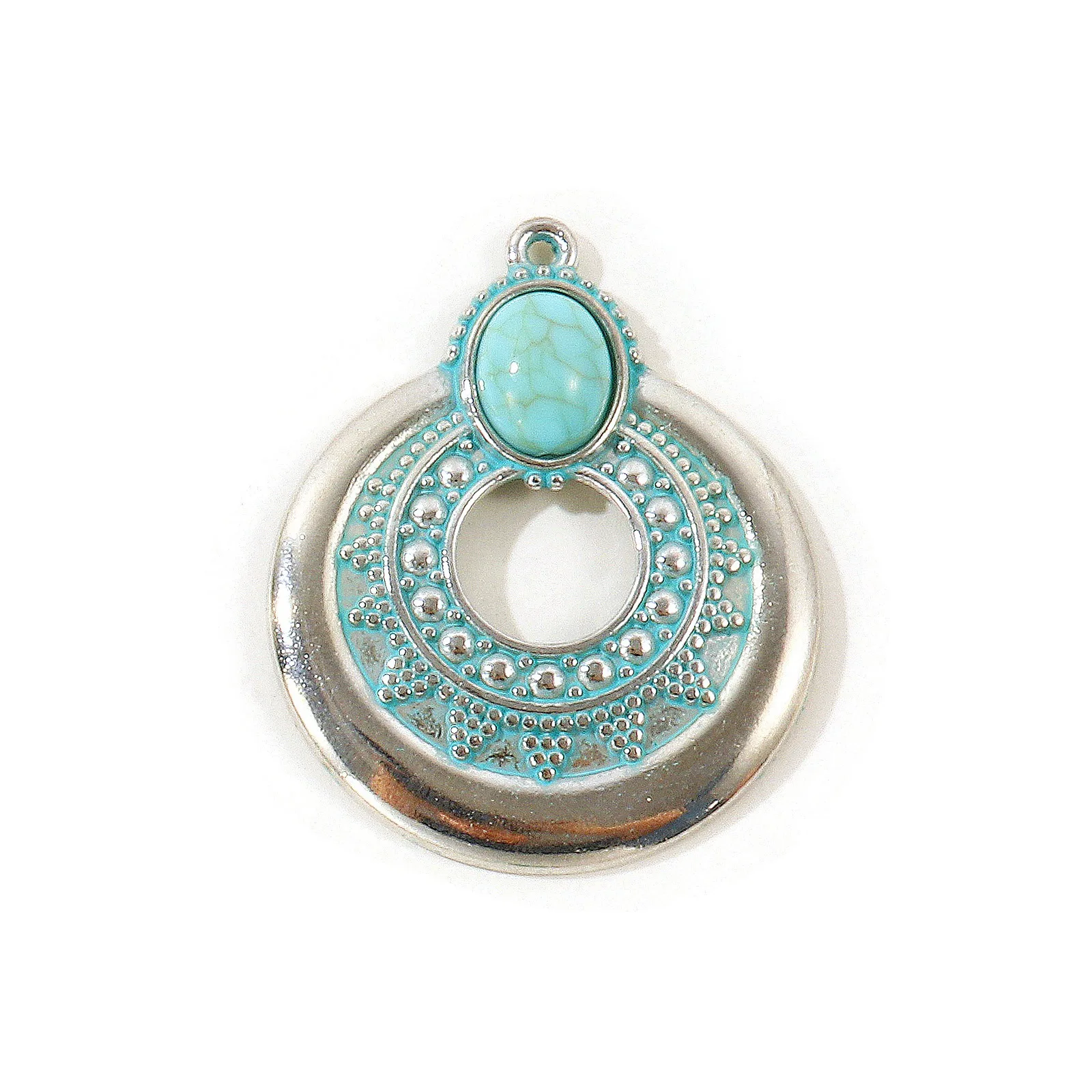 5 Stück Bohemian-Stil Anhänger Geometrisch Antiksilberfarben Grün Blau Patina Imitation Türkis Anhänger DIY Halskette Schmuck – Detail 9