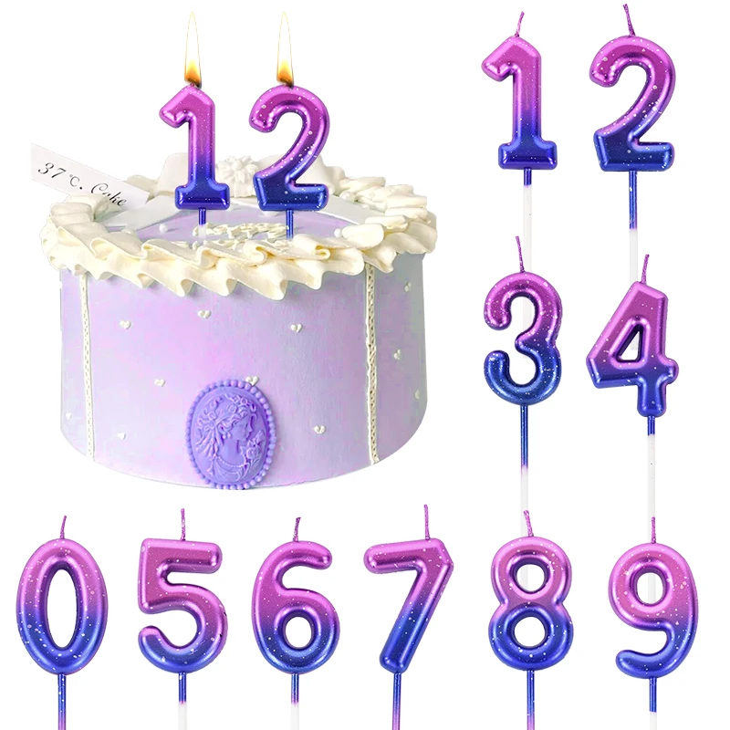 

0-9 Number Gradient Color Candles Girl Happy Birthday Cake Topper Dessert Baking Decoration Accessorie Baby Shower Cupcake Decor