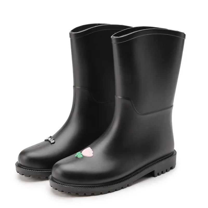 2024 KingLuck Women Rain Boots Rubber Slip-on Shoes for Girls Water Waterproof Plastic Black Ladies Female Mid-Calf BOOT Autumn