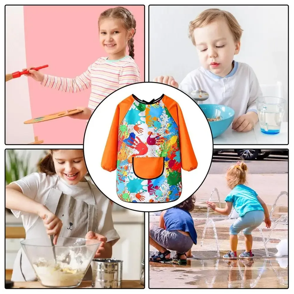 Children Painting Smock Aprons Waterproof Long Sleeve Painting Apron For Kids Artistic Sense Kids Art Uniform For Drawing Eating