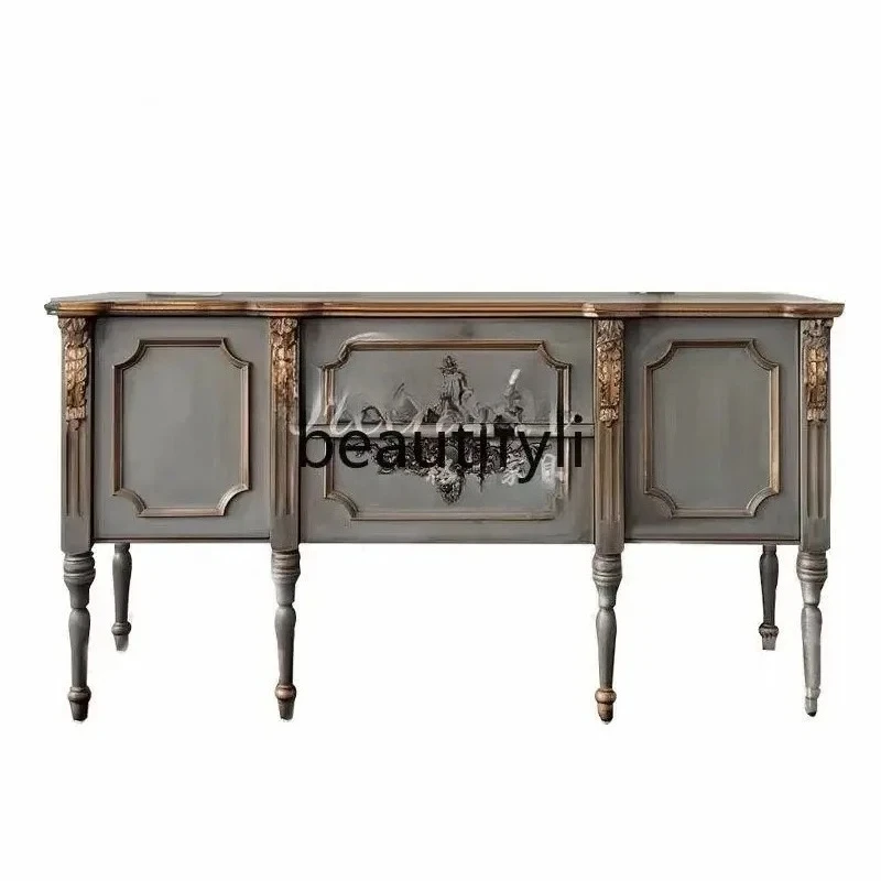 

French retro carved living room shoe cabinet integrated solid wood partition entrance cabinet storage decorative cabinet6220