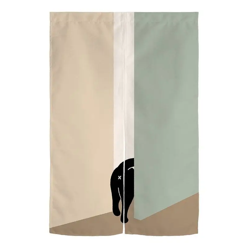 VIKAMA Japanese Cute Cartoon Black Cat Print Noren Doorway Curtain Room Divider Privacy Tapestry for Bedroom Dorm Home Decor