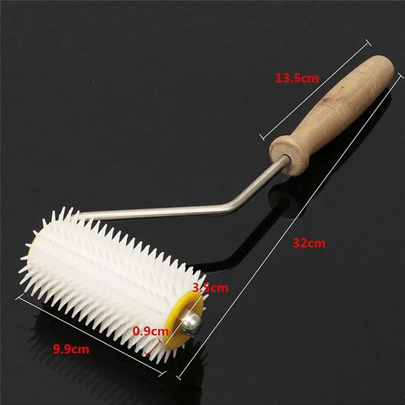 A56X 2PCS Premium Holzgriff Hive Uncapping Nadel Roller Kleber Pick-Up Platte Für Bienenzucht