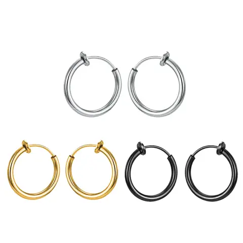 Non-Piercing Hoop Earrings Spring Ear Clip Fake Ear Hoops for Men and Women, Stainless Steel Clip on Earings 2.0*8/10mm
