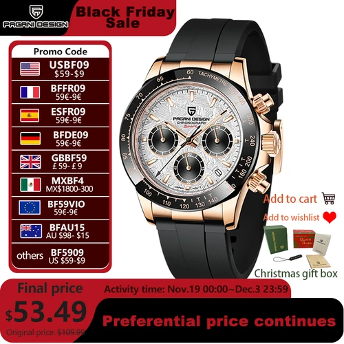 Imagen 1 del producto PAGANI DESIGN 2025 nuevo 1664 relojes con esfera de meteorito para Hombre, Reloj de cuarzo de zafiro de lujo para Hombre, cronógrafo deportivo, Reloj para Hombre