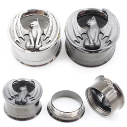 Alisouy 2PCS Stainless Steel Cat Wing Threaded Ear Tunnels Plugs Expander Stretcher Flared Gauges Earrings Piercing Body Jewelry