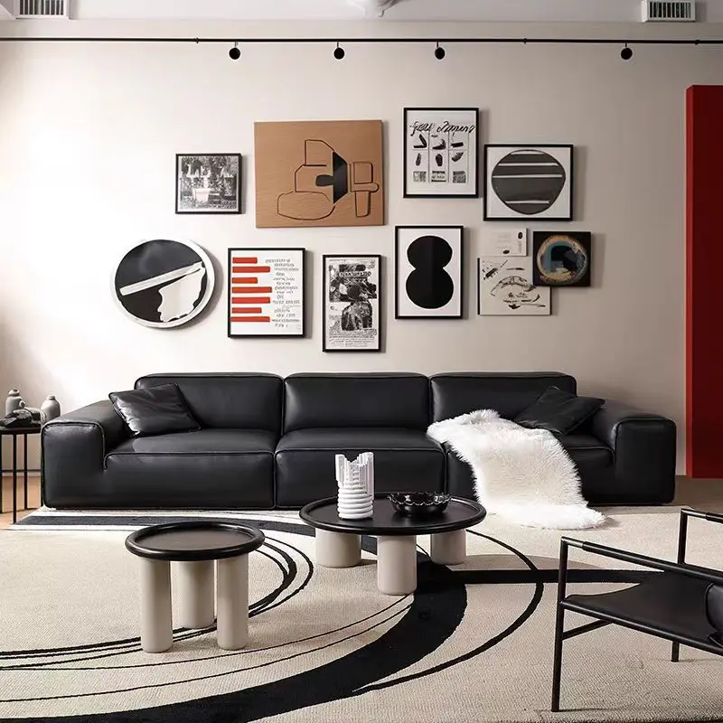 

Big black cow sofa semi-green leather 2.5 thickness first layer cowhide living room sofa