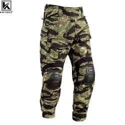 KRYDEX Combat Pants Tactical Hunting Outdoor Hiking Trousers with knee Pads Outdoor Camouflage Tiger Stripe Men Pant