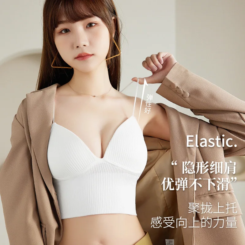 Underwear Fashion Sexy Beauty Back Sling One-Piece with Chest Pad Base Ride Vest Tube Top Invisible Fixed Cup