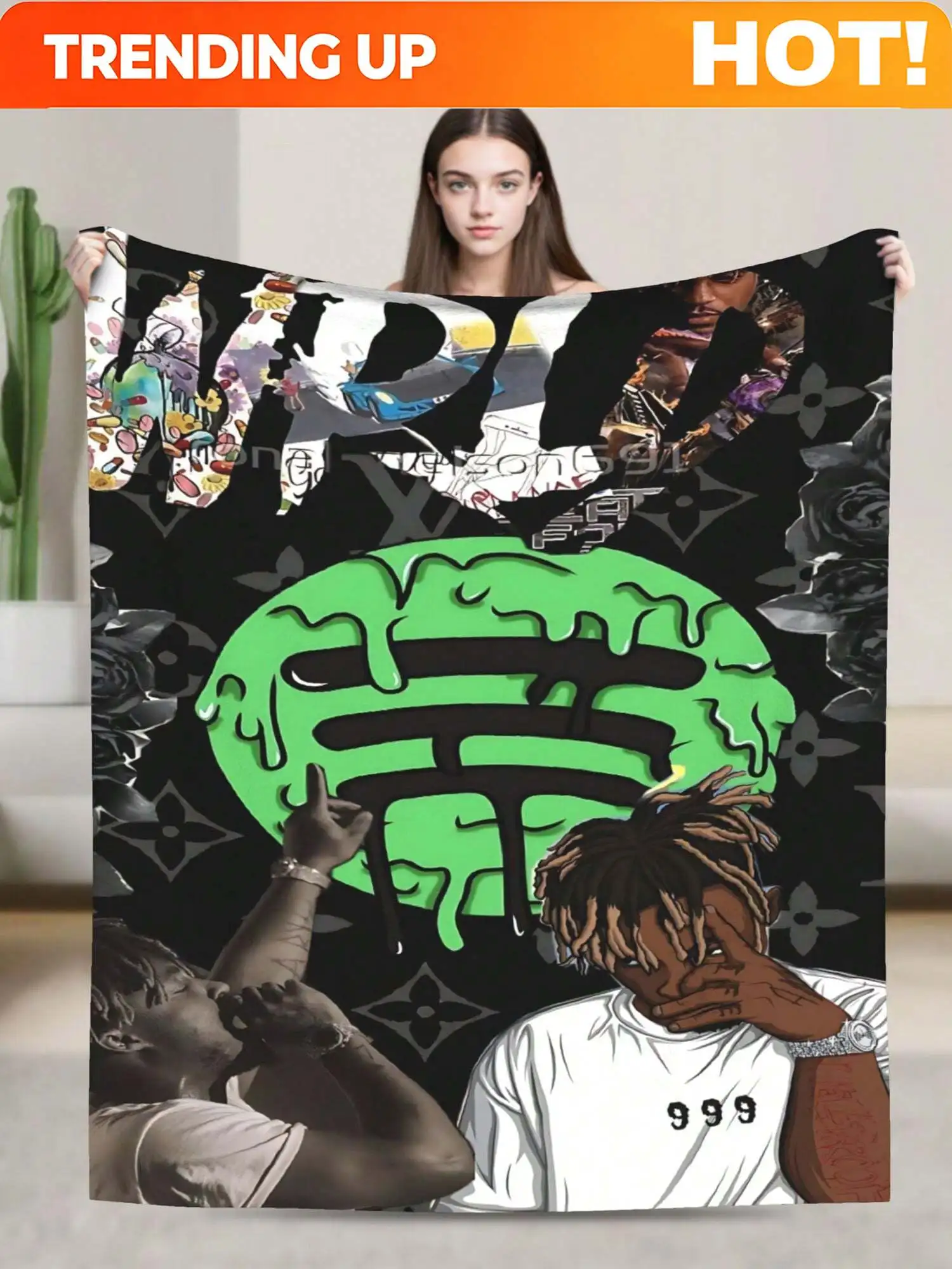 Customize Juice Merch WRLD Throw Blanket Warm Blankets Breathable Air Conditioner Blanket For Car Classic Outdoor Blankets For P