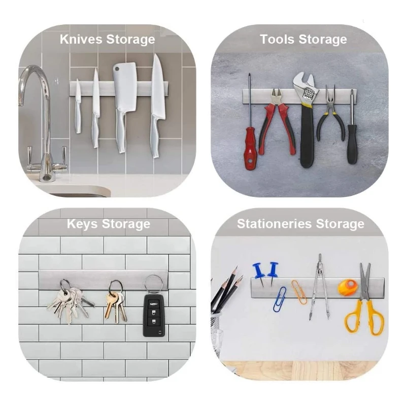 Magnetic Knife Holder Wall-Mounted Dual Installation Knife Strip Multi-Function Tool Storage Kitchen Accessories New