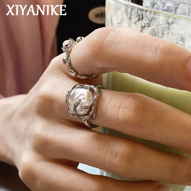XIYANIKE Korean Pearl Cuff Rings For Women Girl 2023 New Trend Luxury Fashion Trendy Jewelry Ladies Gift Party anillos mujer
